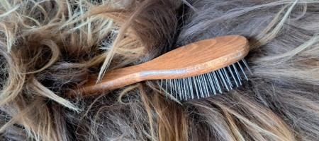 Børste for saueskinn, skinn med lange hår og for langhårede dyr.