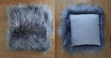 Pute med ekte saueskinn i Steel Brisa Farge- Langhåret