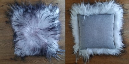 Pute med ekte saueskinn i Silver DT Farge- Langhåret